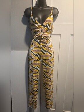 Striped Yellow Multi-Color Wrap Jumpsuit